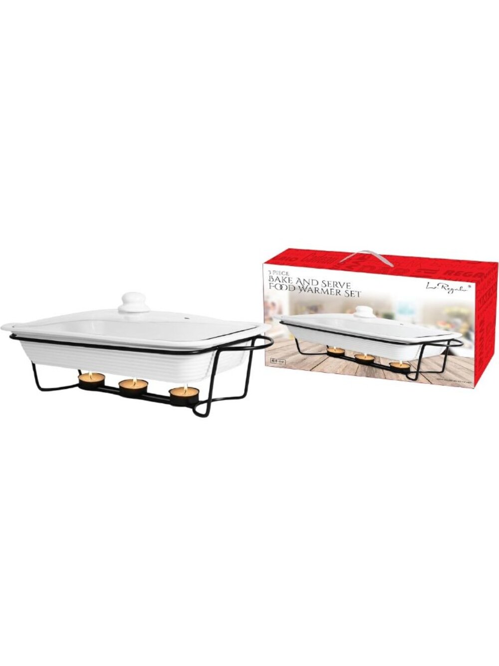 64 oz Stoneware Bake & Serve Food Warmer Set - Oven/Microwave Safe, Chafing Dish